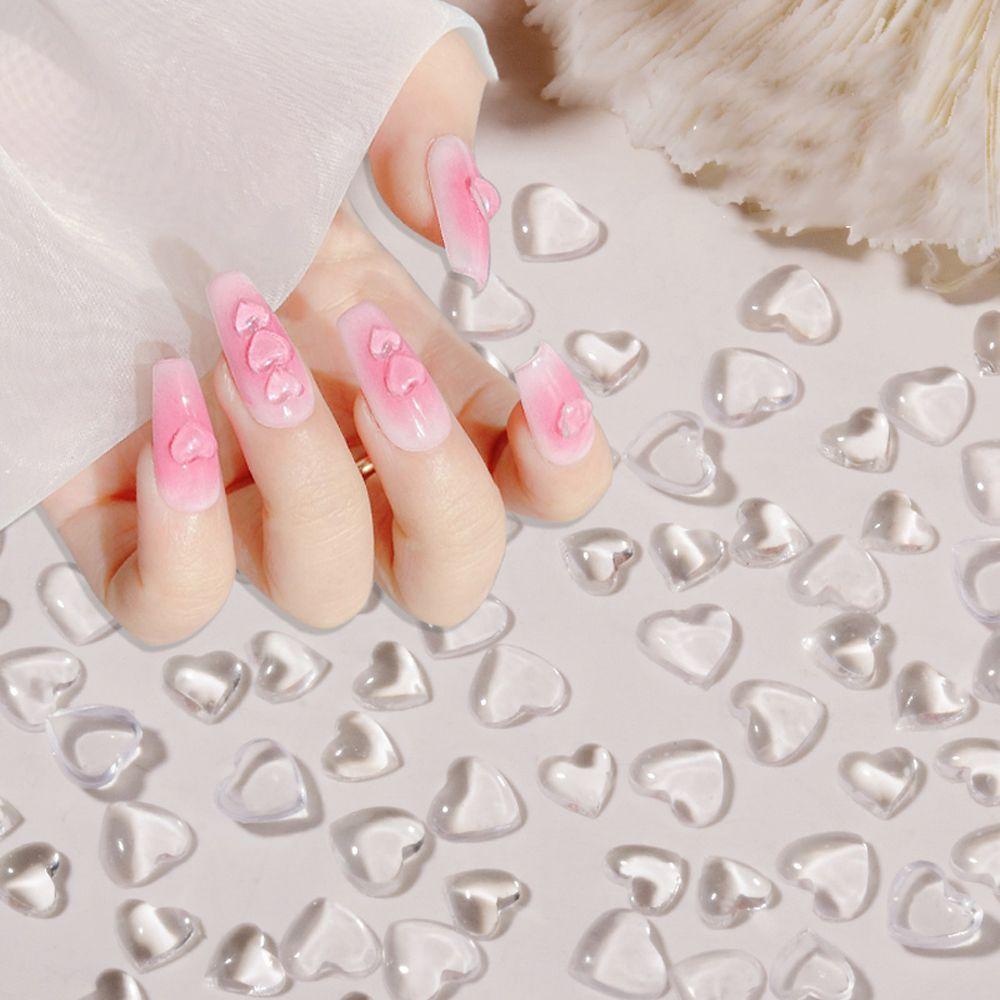 Mxbeauty Pesona Kuku Jantung Transparan Peach Heart 50pcs Cinta Hati Ornamen DIY Craft Nail Rhinestone Manicure Aksesoris