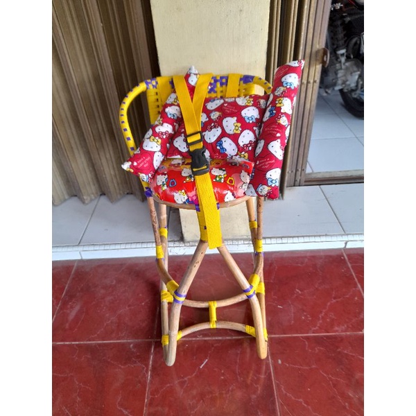 PAKET HEMAT Kursi Rotan Boncengan Anak Motor Matic Beat Vario Mio Scoopy Dilengkapi Sabuk Pengaman dan Bantal Stang