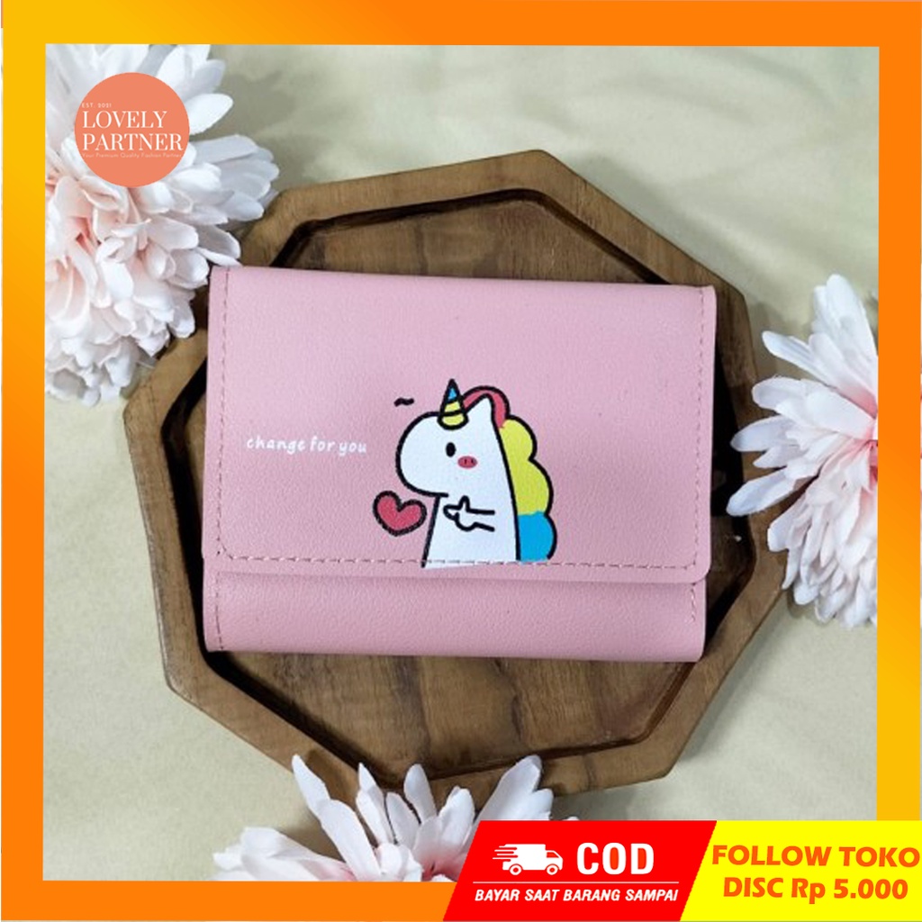 W31 Dompet Mini Wanita Motif Kuda Unicorn Binatang Cewek Kartu Uang Foto Cantik Women Wallet Perempuan Kulit PU Leather Hitam Lipat Kecil Panjang  Korea Pria Cowok Laki Laki Cowo Import Premium Murah Tas Dompet Wanita Import Cewe Cantik Lipat