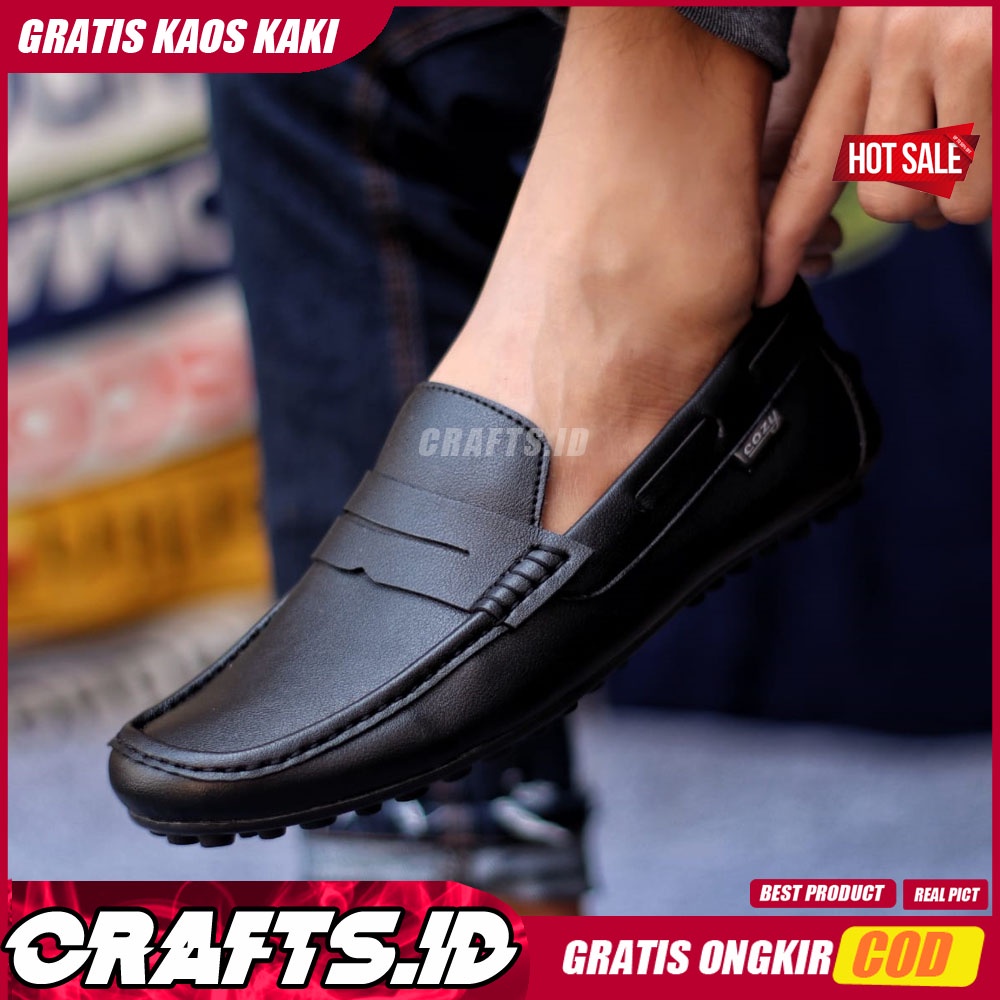 CRAFTS X VERONA Sepatu Slip On Pria Sepatu Pria Casual Kulit Syntetik Sepatu Kasual Pria Pantofel Kerja Kantor Kondangan Kuliah Semi formal Original Kekinian Terbaru Murah Kekian