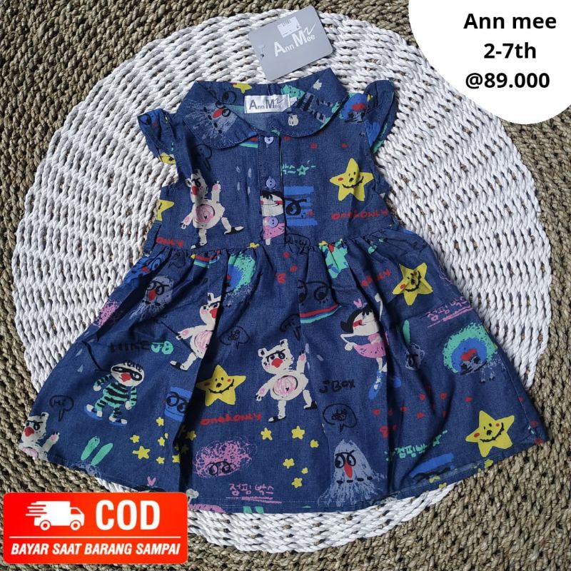 ANN MEE DRESS ANAK PEREMPUAN JEANS BAJU BRANDED IMPORT LEKTON ANAK TUNIK KEKINIAN BISA COD M18645