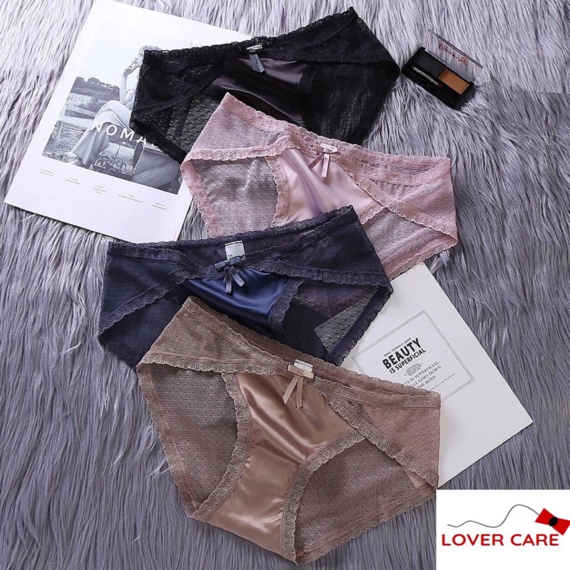 Lovercare - Celana Dalam Wanita Sexy Satin Sutra Transparant CD Mode Elegant