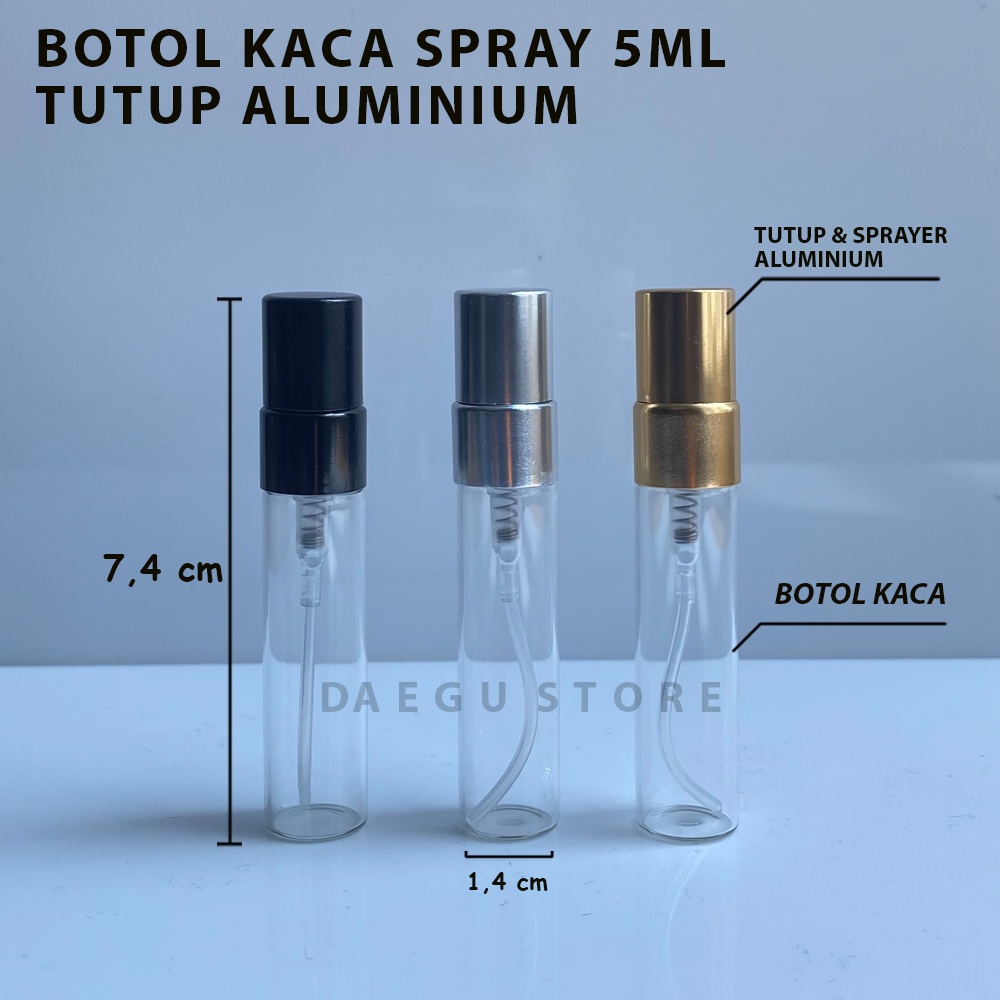 Botol 5ml Spray Kaca - Sprayer &amp; Tutup Metal / Aluminium untuk Parfum
