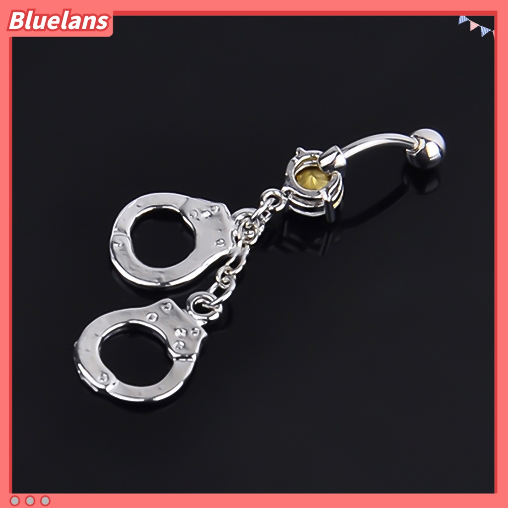 Bluelans Women Handcuffs Rhinestone Body Piercing Navel Belly Bar Button Barbell Ring