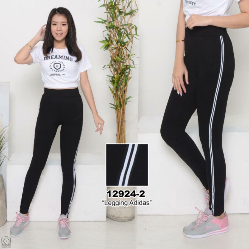 NEWLEGGING LIST HITAM PUTIH ADIDAS LEGGING IMPORT GOOD QUALITY 12924#2 HITAM PUTIH TEBAL BAGUS