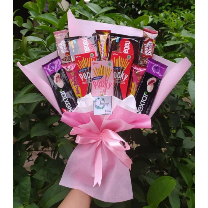 (S) Buket PREMIUM PINK POCKY CANTIK MEWAH/paket/bingkisan Snack Ulang Tahun/Ultah/ Wisuda/Kado/Hadiah