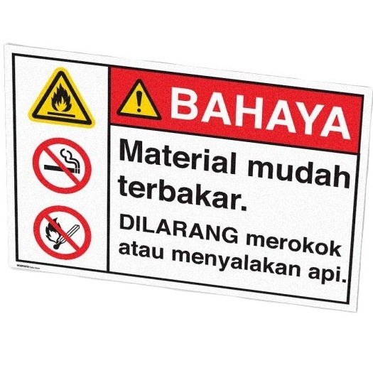 

sign akrilik bahaya material mudah terbakar dilarang meroko / nyalakan api