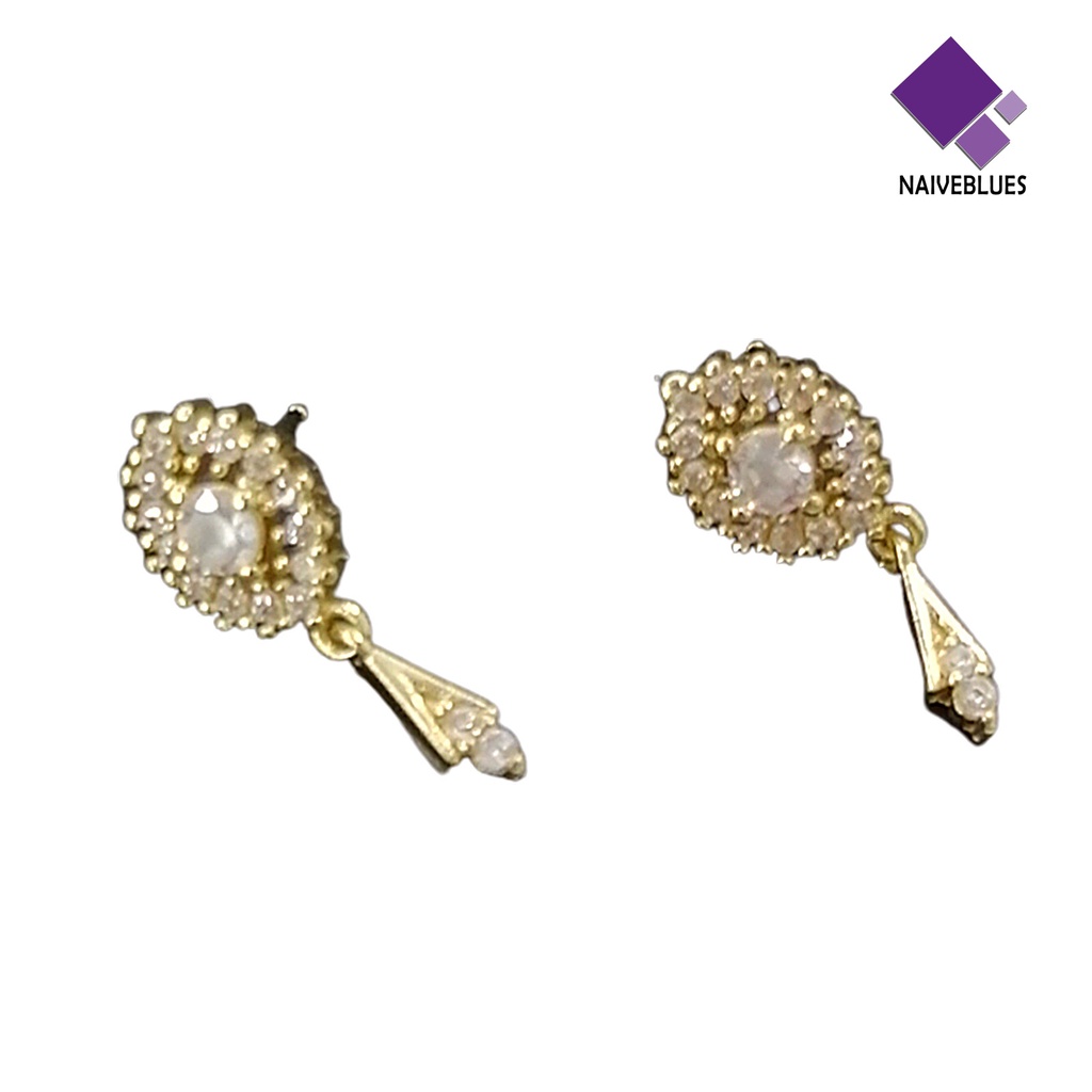 Naiveblue 1 Pasang Anting Tusuk Gantung Wanita Desain Oval Hias Cubic Zirconia + Rumbai Gaya Klasik Untuk Hadiah