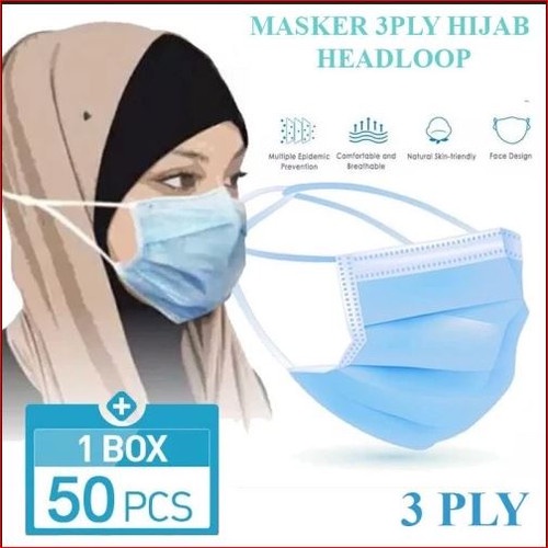 Masker headloop Hijab / Masker Import Hijab Biru