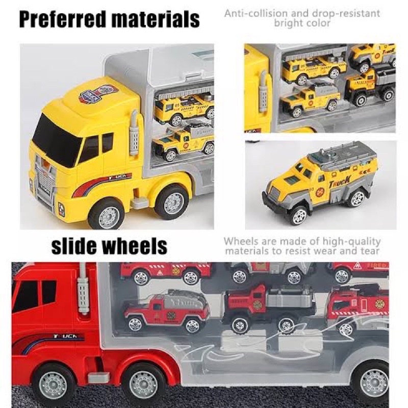 Storage Container Truck Fire Truck Vehicle Alloy Pull Back Car die cast car inertia mainan mobil2an dengan tempat penyimpanan