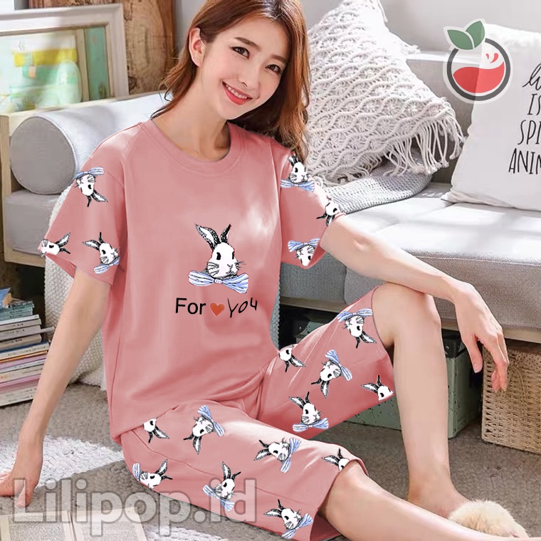 Baju Tidur Wanita Stelan Celana 3/4 DEWASA ALL SIZE STANDAR Baby doll bahan Kaos Celana Pendek Dewasa Allsize Murah Lilipop