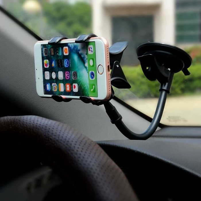 PENJEPIT HP MOBIL KACA CAR PHONE HOLDER JEPIT PEGANGAN PANJANG LAZYPOD