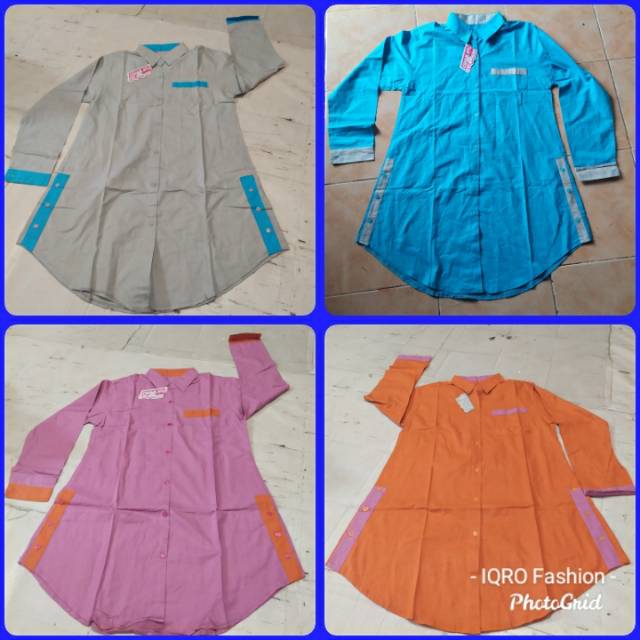 KEMEJA TUNIK MUSLIMAH KATUN POLOS KOMBINASI