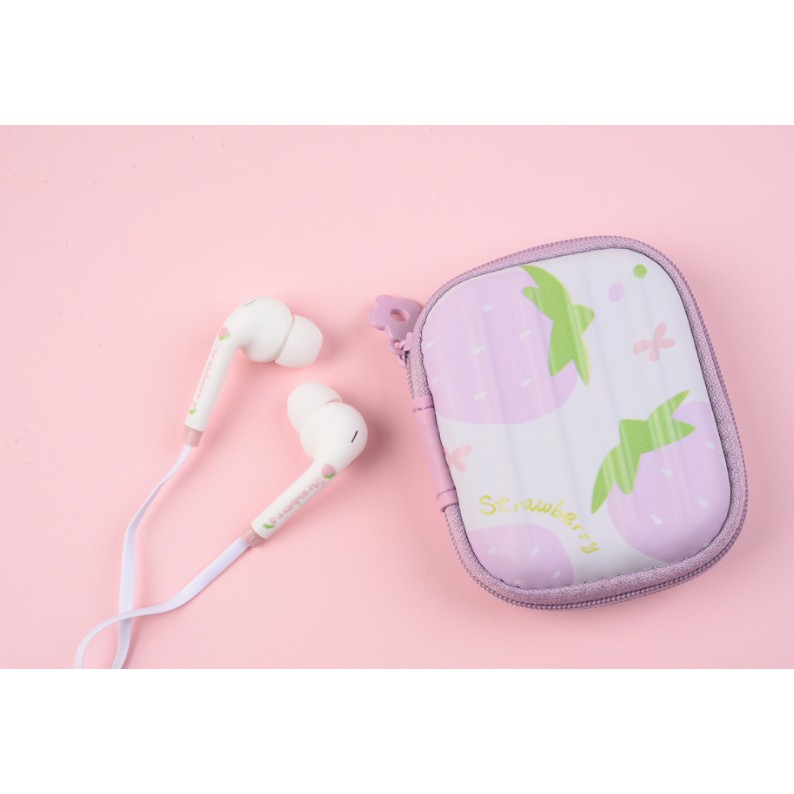 [ED-1018] Headset Earphone KOPER Motif BUAH-BUAHAN + Wadah Earphone Buah-Buahan Cantik Simple Elegan