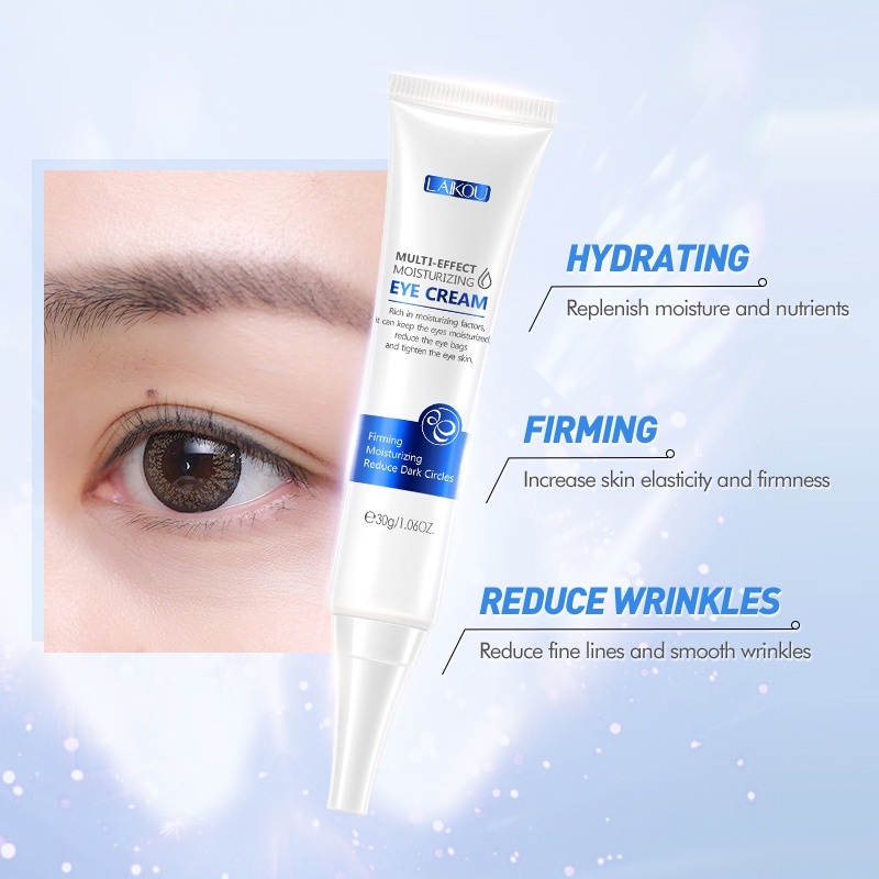 LAIKOU Hyaluronic Acid Krim Mata Memudarkan Kantong Mata Menghilangkan Mata Panda Kerutan 30g