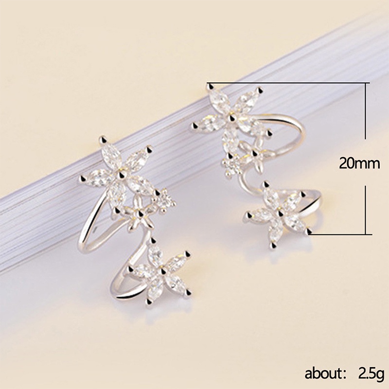 Anting Klip Bentuk Bunga Warna Silver Rose Gold Untuk Wanita