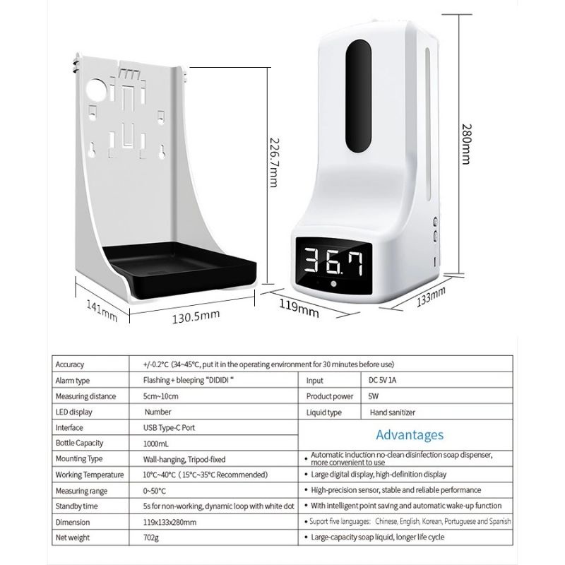 K9 PRO X THERMOMETER INFRARED HAND SANITIZER DISPENSER OTOMATIS 2 in 1