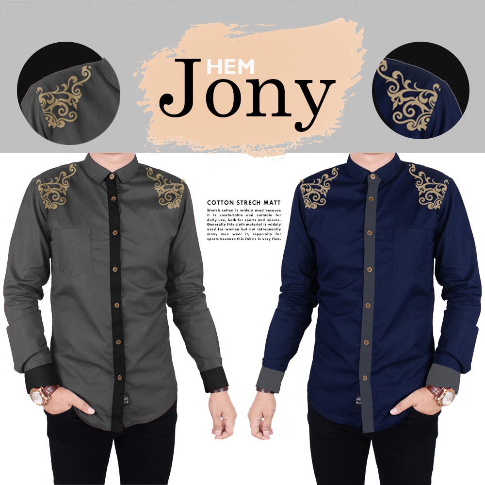 HipNop BAJU KEMEJA JONY KEMEJA MUSLIM PRIA MUSLIMAH LENGAN PANJANG ATASAN MUSLIM SLIMFIT COWOK COWO