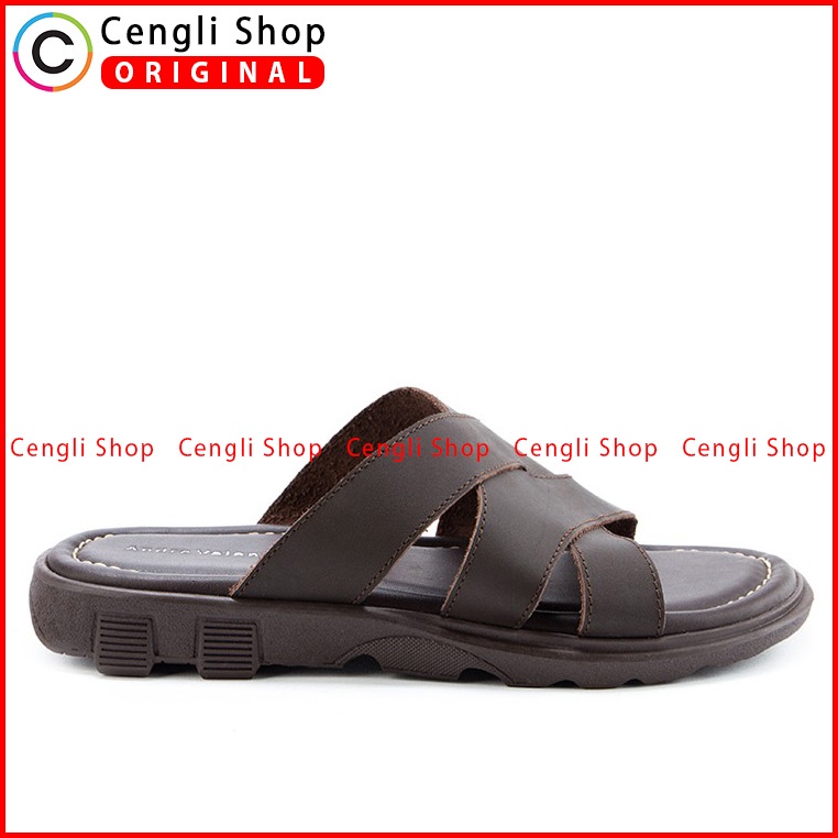 SANDAL SLIDE KULIT ANDRE VALENTINO PRIA ORIGINAL CASUAL COKLAT AVM09