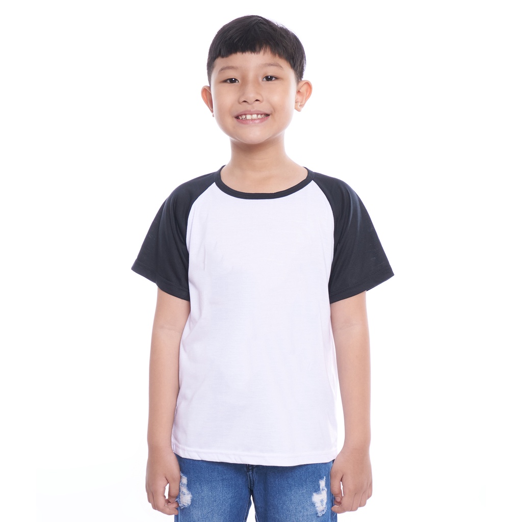 Kaos Raglan Anak Lengan Pendek Dasar Putih