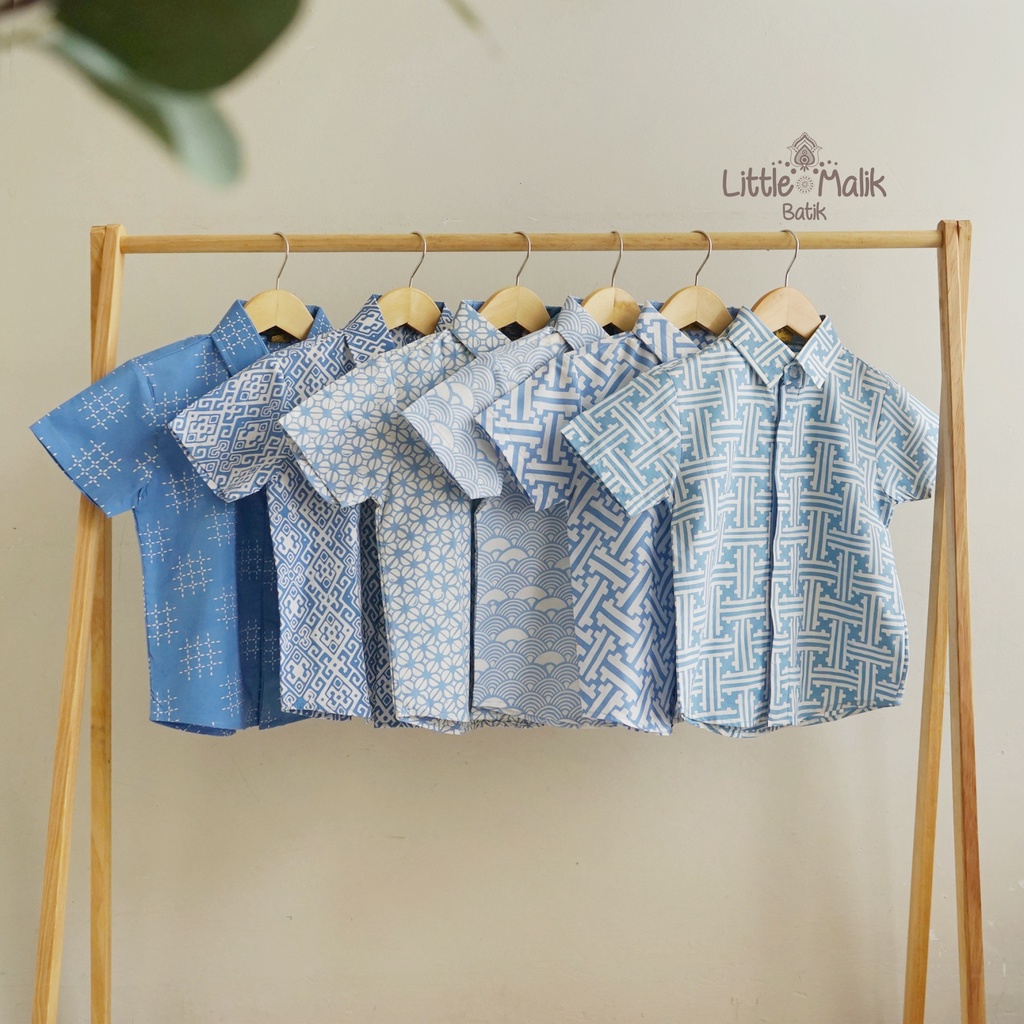 Kemeja Batik Anak Lengan Pendek By Little Malik Batik, Garutan, Warna Biru