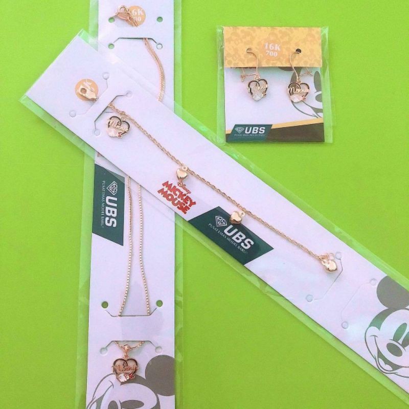Set kalung, gelang, anting minnie mickey mouse salaman UBS 16K