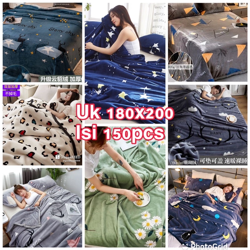 Selimut Bulu Tebal Super Halus Dan Lembut Ukuran 180x200 Motif Baru