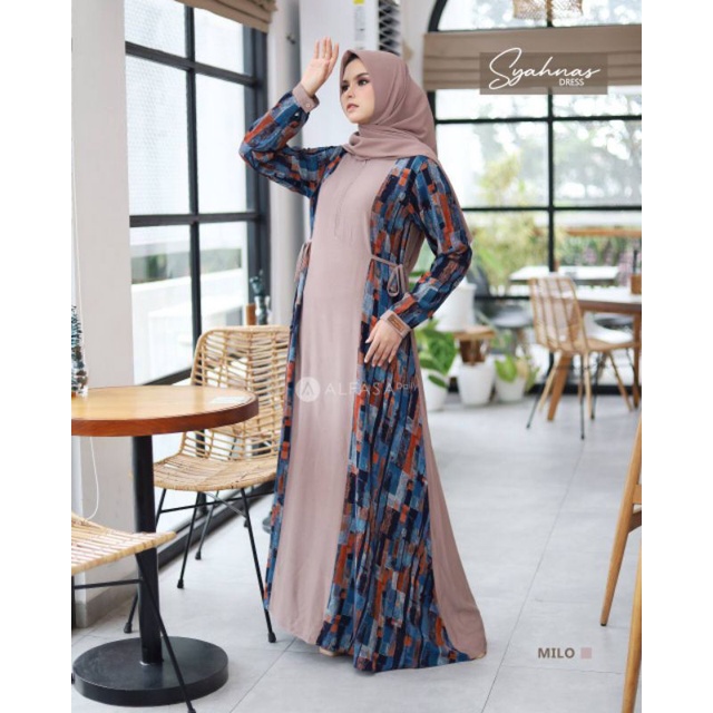 Syahnas Dress Alfasa Daily | Gamis Busui dn Wudlu Friendly Mix Motif Abstrak by Alfasa Daily