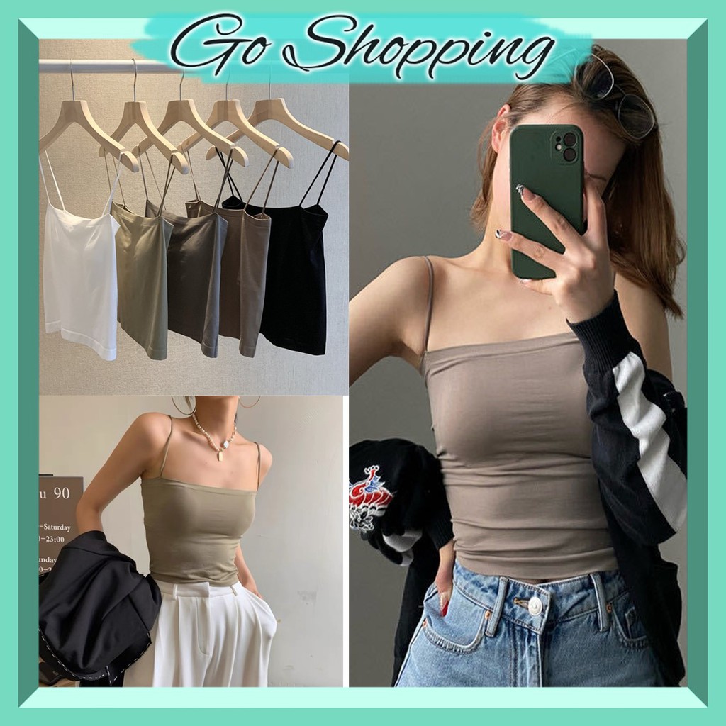 GO! BR513 Tanktop Bra With Cup Tank top Basic Wanita Square spaghetti Crop top COD