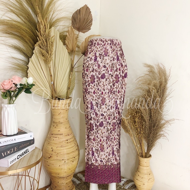 Rok Batik Plisket Fit S - JUMBO All Size-Tunjung Pink