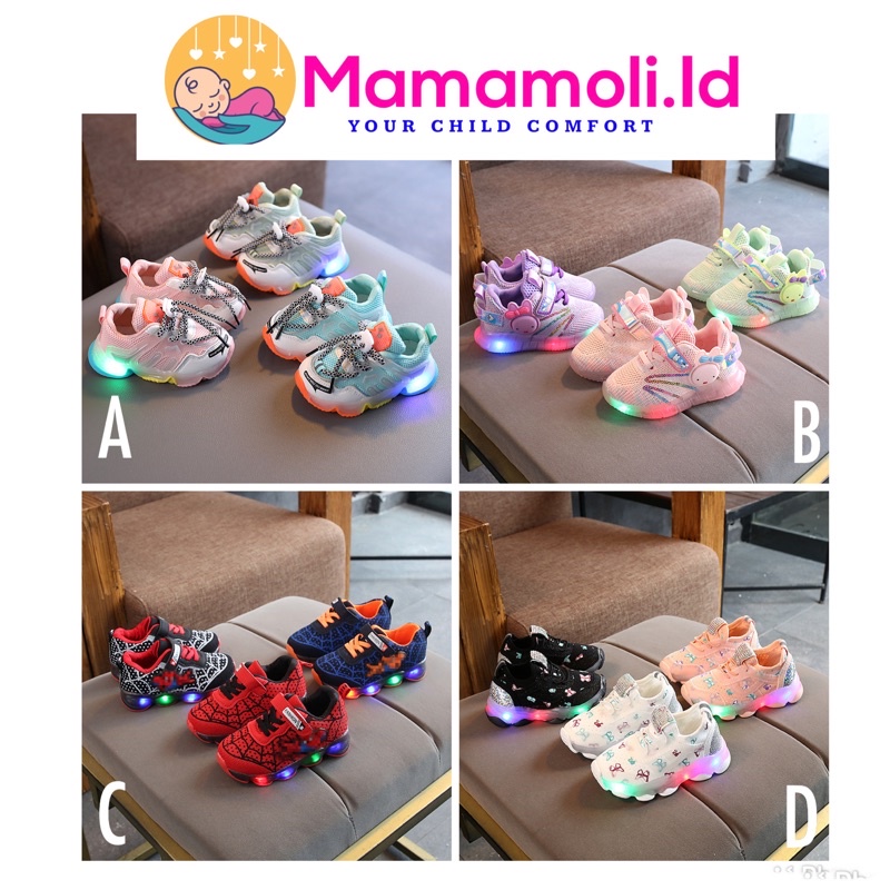 Sepatu Anak Laki Laki / Sepatu Anak Perempuan LED Nyala Lampu Kedap Kedip / Sepatu Sneaker Anak Laki Laki Perempuan / Sepatu Sekolah Anak SD SMP  SMA Import / Sepatu Anak Anak/ Kasut Anak Anak/ Children Shoes / Kid Shoes/ Boy Shoes/ Girl Shoes LED