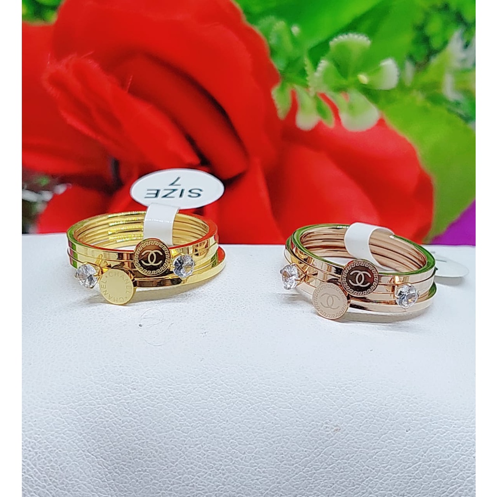 Cincin titanium permata 4 susun perhiasan fashion A-E