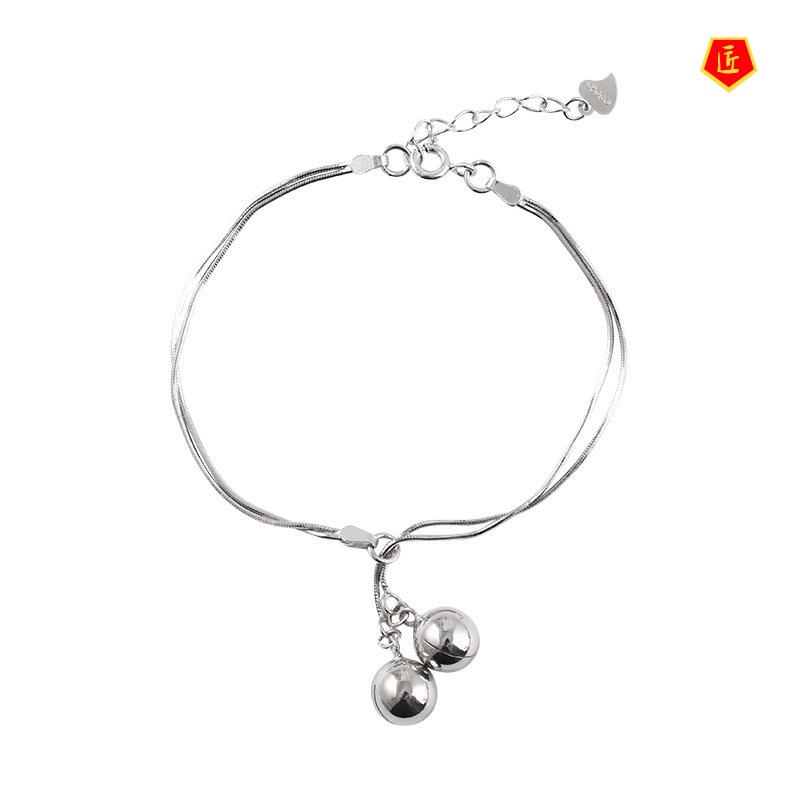 [Ready Stock]S925 Silver Double-Layer Bell Bracelet Women's Simple Niche