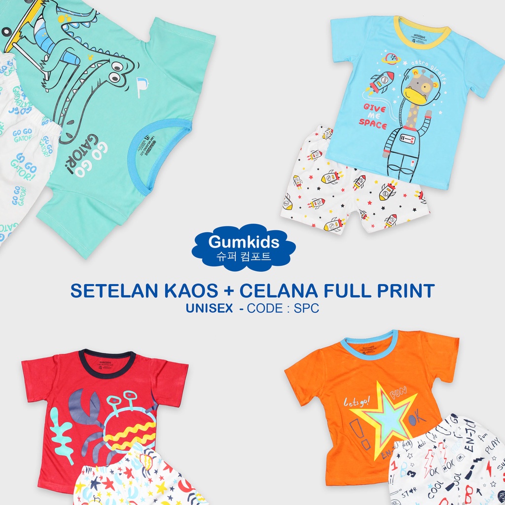 GUMKIDS SETELAN BAJU COWOK CEWEK KOMBINASI FULL PRINT / SET BAJU ANAK 1 - 8 TAHUN