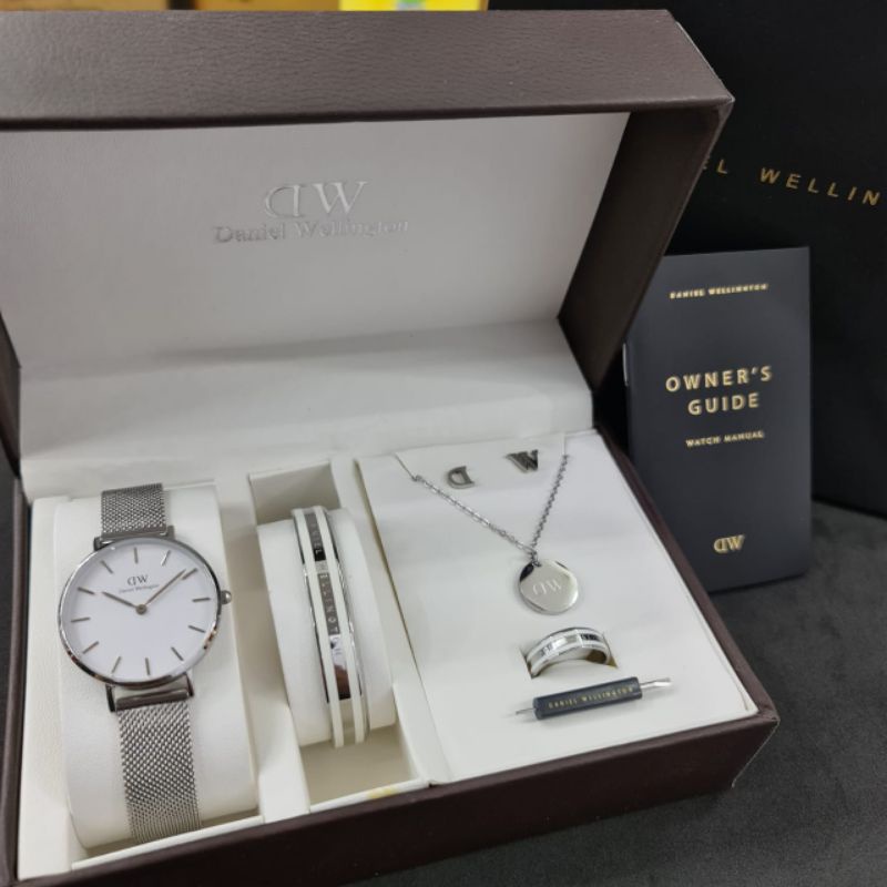 Jam Tangan Wanita Daniel Wellington DW Full Set ORIGINAL White Silver