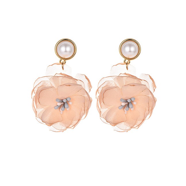 LRC Anting Tusuk Fashion Alloy Lace Pearl Flower Earrings F4760X