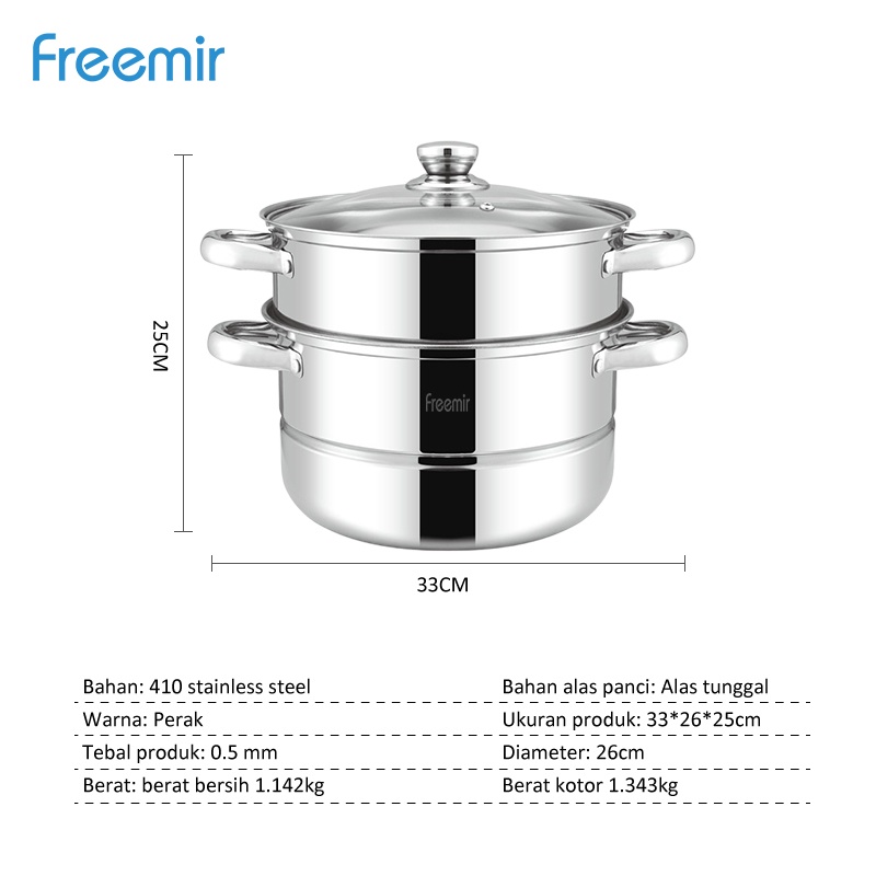[UPGRADE - FREE PISAU SET] Panci Kukus 2 Susun Steamer Stainless Steel Tebal Dandang Cooking Pot Diameter 26 cm