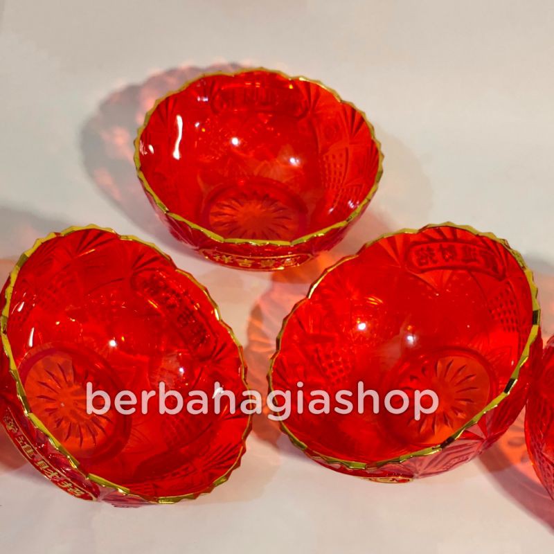 Mangkok Merah Sembahyang Bahan Kristal Impor 1 PCS