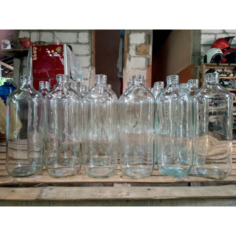 BOTOL BENSIN  KACA 1 LITER+ PLUS TUTUP/COD