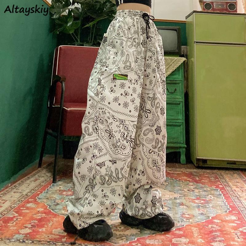 Wide Leg Pants Women Harajuku Chic High Waist Trendy BF Style Teens Oversized Trousers Preppy Print