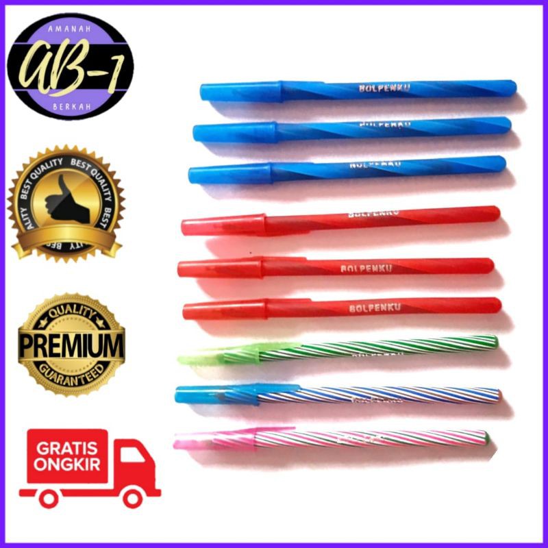 

BOLPENKU PULPEN ULIR WARNA BIRU MERAH HITAM 1 BOX / 12 PCS PULPEN ULIR / PULPEN HARGA GROSIR
