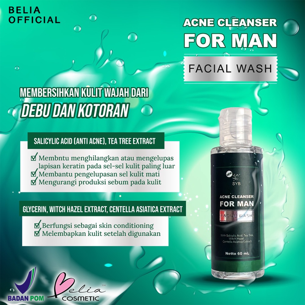 ❤ BELIA ❤ SYB Facial Wash For Man 60ml Daily &amp; Acne | Cleanser | Acne | Pembersih Wajah | BPOM