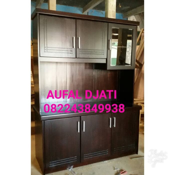 Lemari dapur rak piring tempat gelas kitchen set minimalis jati