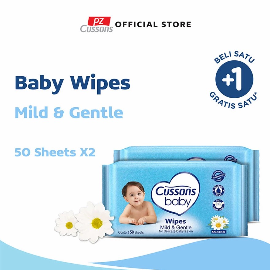 Cussons Baby Wipes Mild & Gentle isi 50 sheets (Buy 1 Get 1)