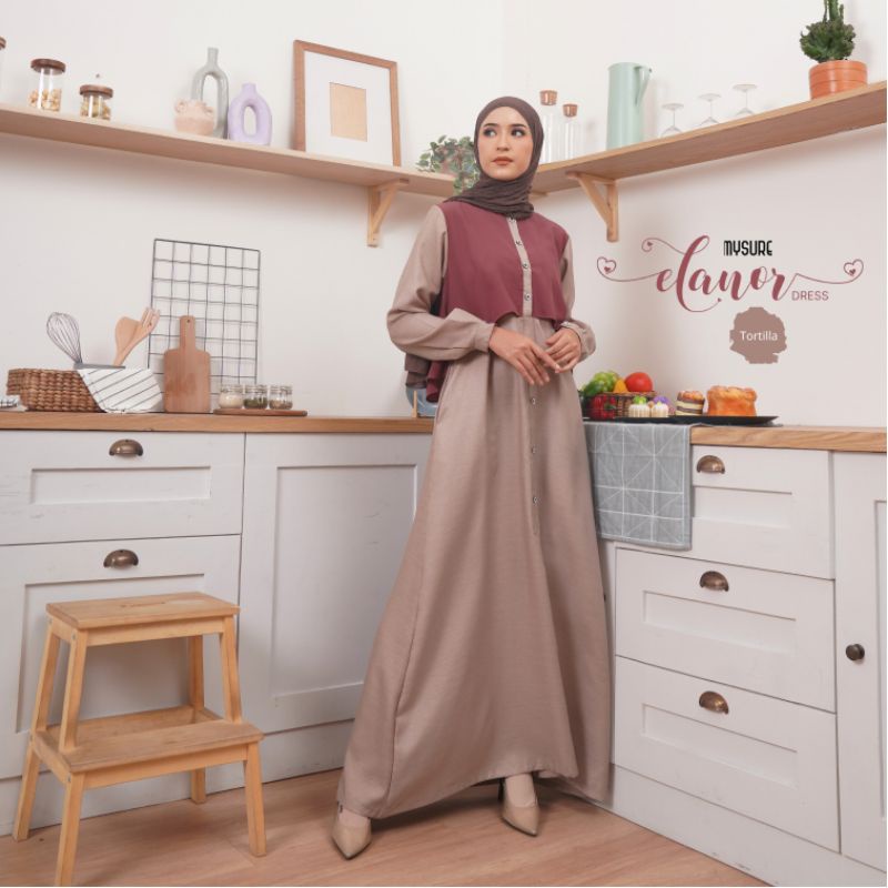 Long Dress Elanor Mysure Muslim Korea Remaja Kondangan Polos Gamis Remaja Busui Friendly Kancing Dep