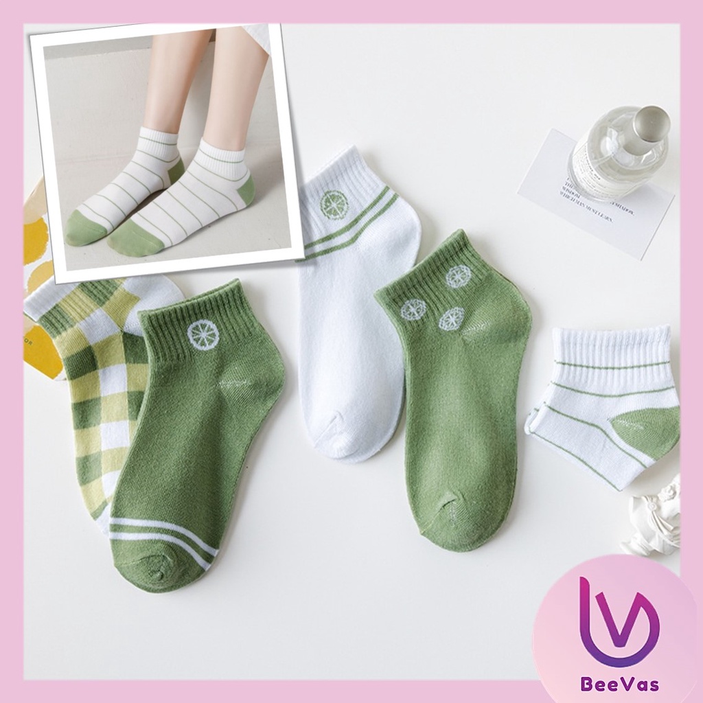 BV.ID KK805 Kaos Kaki Wanita Motif Lime Semata Kaki Kaus Kaki Pendek Japanese Ankle Socks Korean Unisex Hijau Model lucu