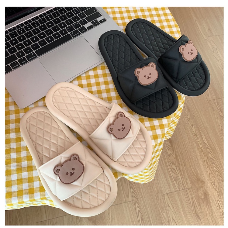 SANDAL KOKOP WANITA MOTIF BEAR | SENDAL KOKOP TERBARU DEWASA MOTIF EMBOS UNIK SELOP