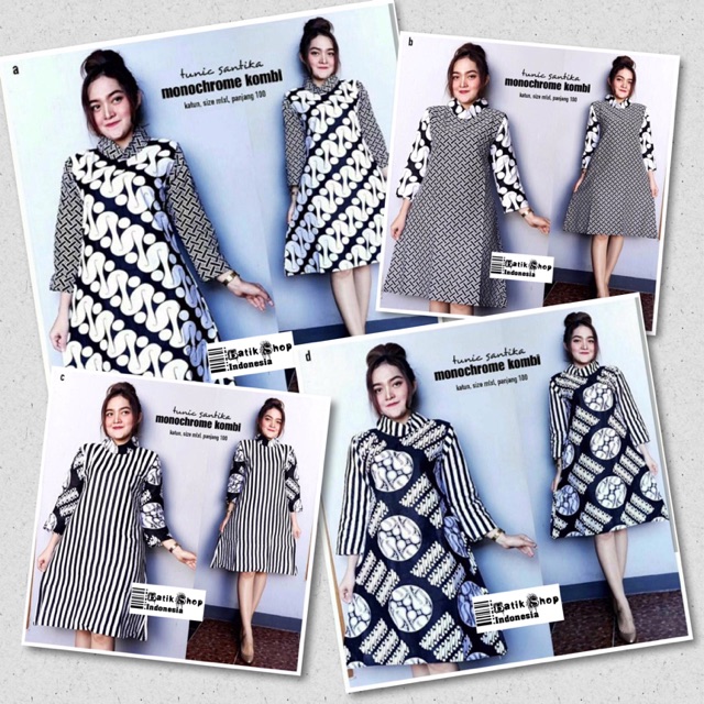 Tunik Santika Mono Kombi Batik Modern Baju Kerja Kantoran Monokrom Muslim Kondangan Monochrome