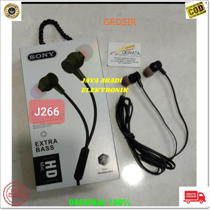 J266 SONY HEADPHONE HEADSET HANDFREE CABLE KABEL EARPHONE MUSIK TELPON HO HANDOHONE AUDIO SUATA SMULE KARAOKE ANDROID UNIVERSAL MULTI 3.5MM BASS BASS BISA KE SEMUA MEREK HP SUARA JERNIH BUAT MUSIKAN TIDAK BERISIK SANGAT REKOMEMDED BANGET