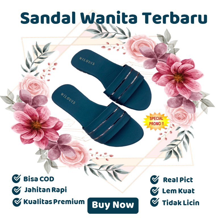 Sandal Wanita Terbaru 2021 Slop Sendal Remaja Perempuan Kekinian